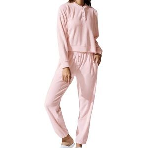 Donni. Terry Henley Sweatshirt & Jogger Set - Size Large - Pink